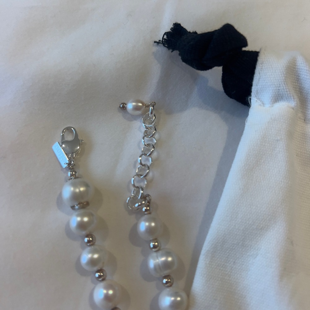 Eliou Pearl Necklace with Silver Spacer Beads and Dust Bag - Picture 4 of 5